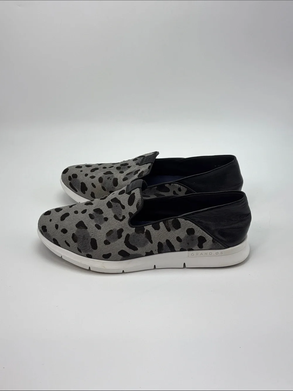 Cole Haan Grand Horizon Grey Leopard Print Calf Hair Slip On Shoes - size 8